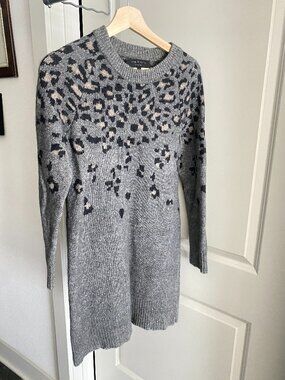 Rag & Bone long wool sweater leopard print grey